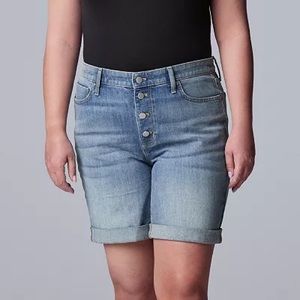 💙Plus Size Simply Vera Vera Wang Button-Front Roll-Cuff Jean Shorts - 16W
